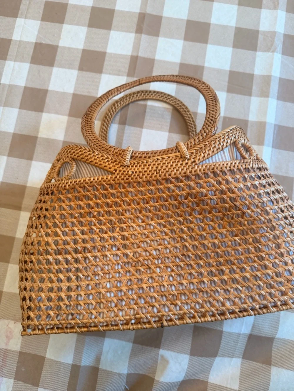 Anthropologie Bali Squared Bag Purse Rattan Beach - Picture 8 of 9